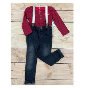 NEW 3Pc 18M Boys Jeans, Shirt & Suspender Ski Patrol Outfit